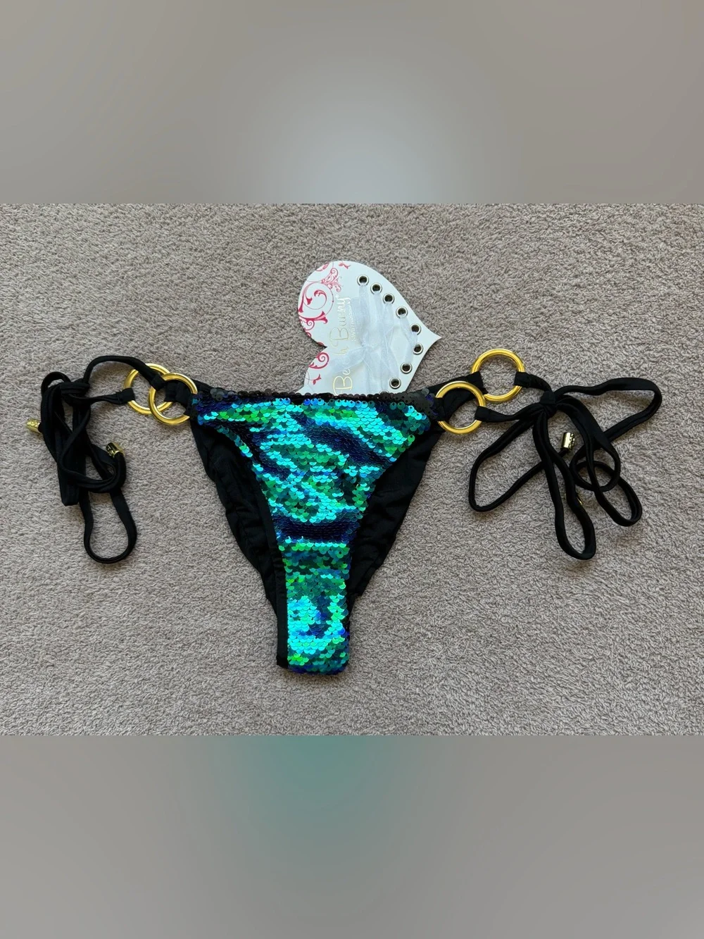 NEW - BEACH BUNNY x REVOLVE - Ariel Tie Side Skimpy - MERMAID BLUE/GREEN OMBRE - Picture 1 of 12